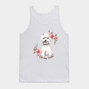 I Love My Westie Cute Westie Puppy with Flowers Watercolor Art Tank Top